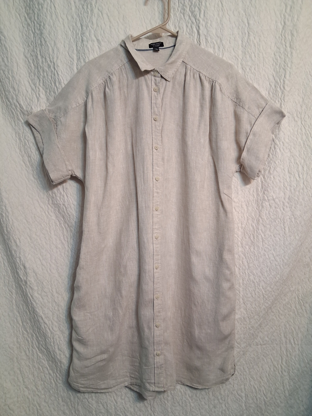 J. Crew Light Beige Linen Short-Sleeve Button-Down Dress- Casual Relaxed Fit